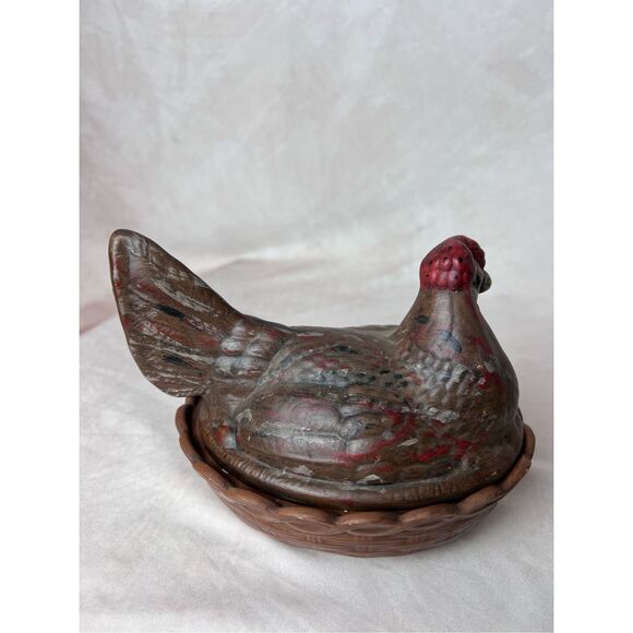 Vintage Hen on Nest Painted Ceramic 1970s - Picture 4 of 10